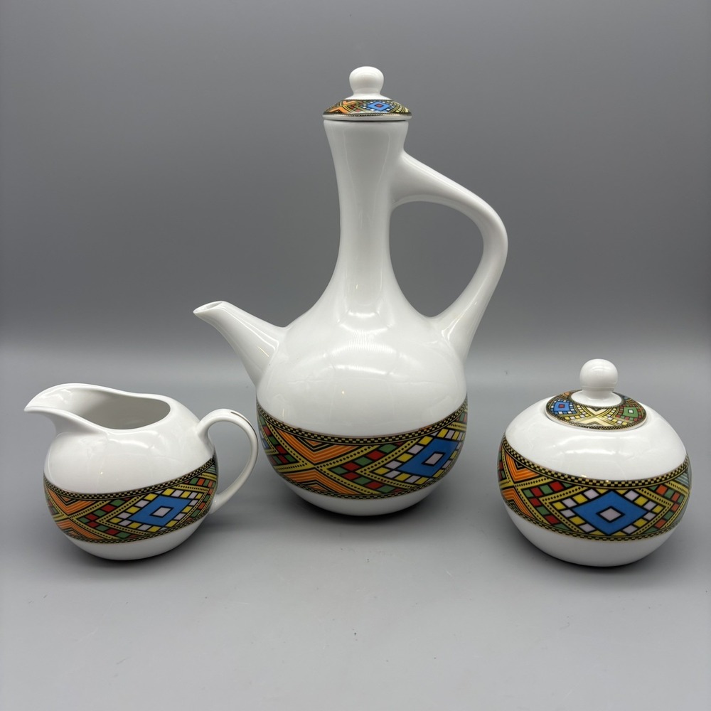 Ethiopian Coffee / Tea Pot Set Fine Porcelain Creamer And Sugar